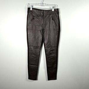 W by Worth Genuine Leather Pants Chocolate Brown Skinny Slim Ponte Biker Size 2